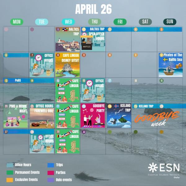 ESN Oulu April 2026 event calendar
